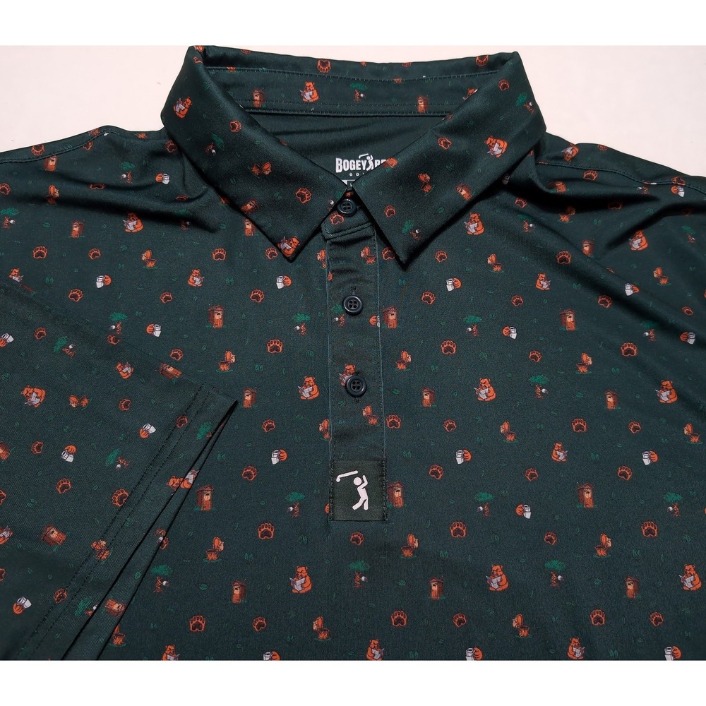 BOGEY BROS Golf Polo Shirt XXL 2XL Nature Calls Bears Green All Over